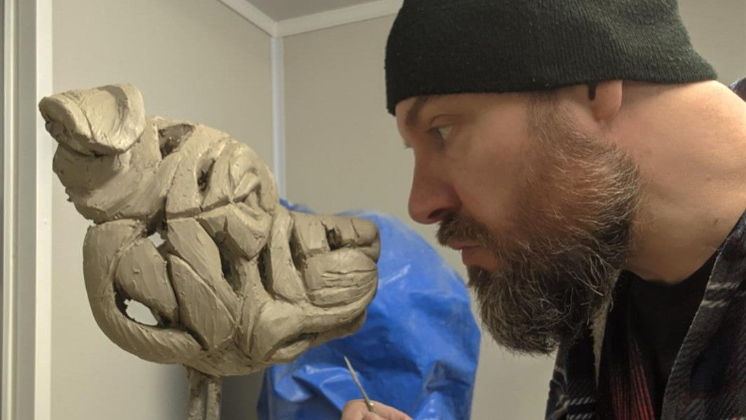 Matt Buckley from Edge Sculpture with his latest Staffie prototype