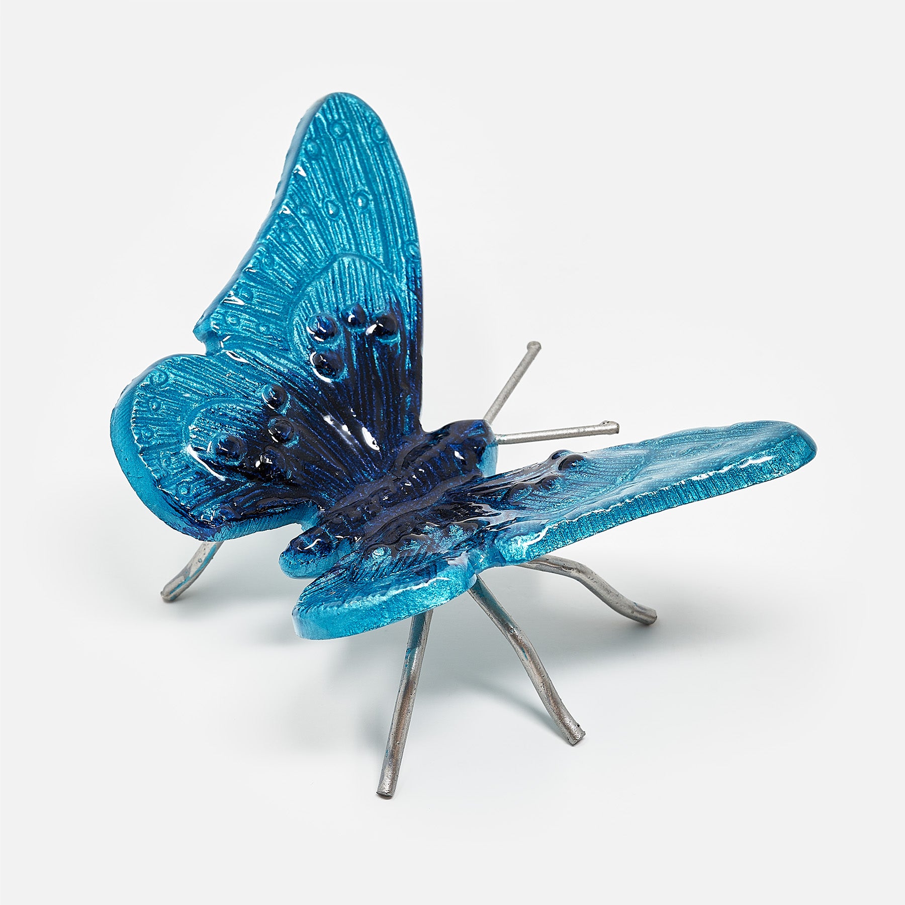 Aqua AluminArk Butterfly recycled aluminium sculpture by Tilnar Art