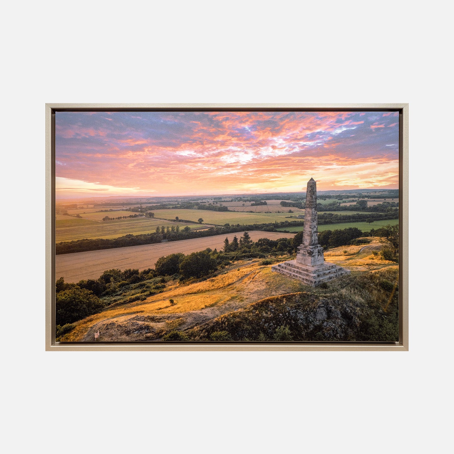 Lilleshall monument with a sunset, fields, print with frame