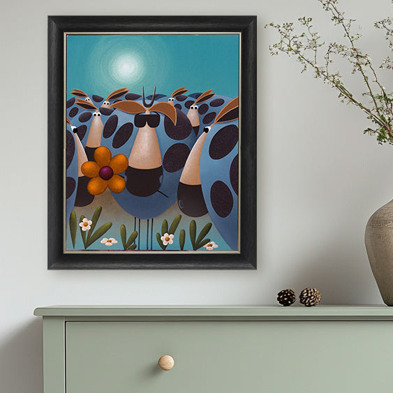 Cow with Shades framed print by Simon Clarke