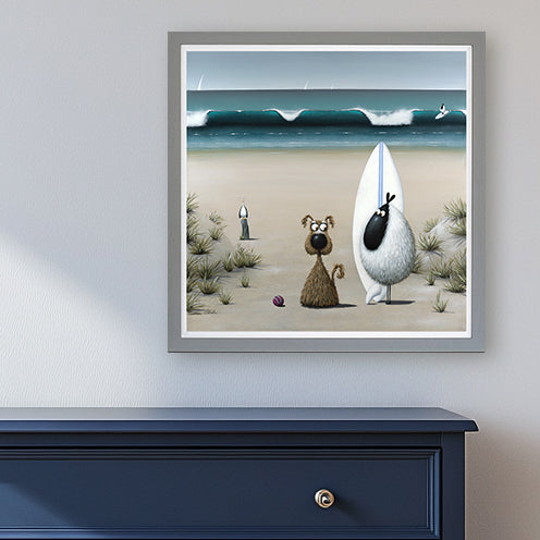 Ewe Surf framed print by Simon Clarke
