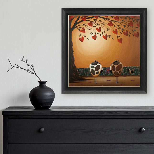 Moon and Hearts framed print by Simon Clarke