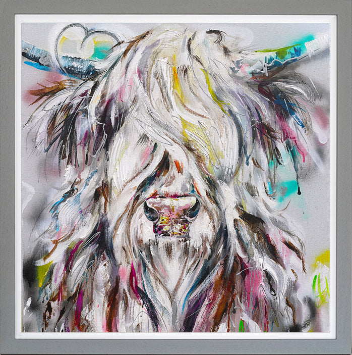 Graffiti Cow Harris framed print by Nicola Jane Rowles