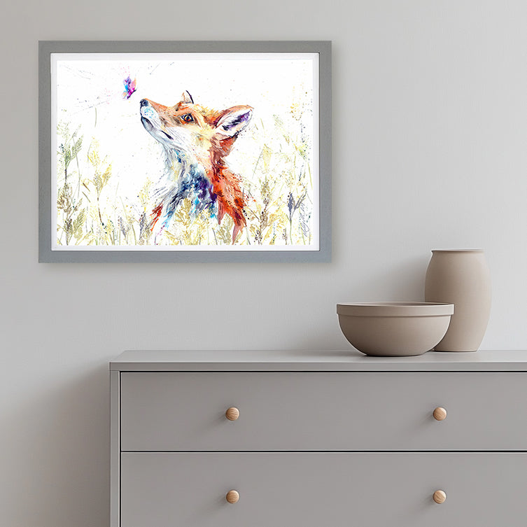 The Fox and Butterfly framed print by Nicola Jane Rowles