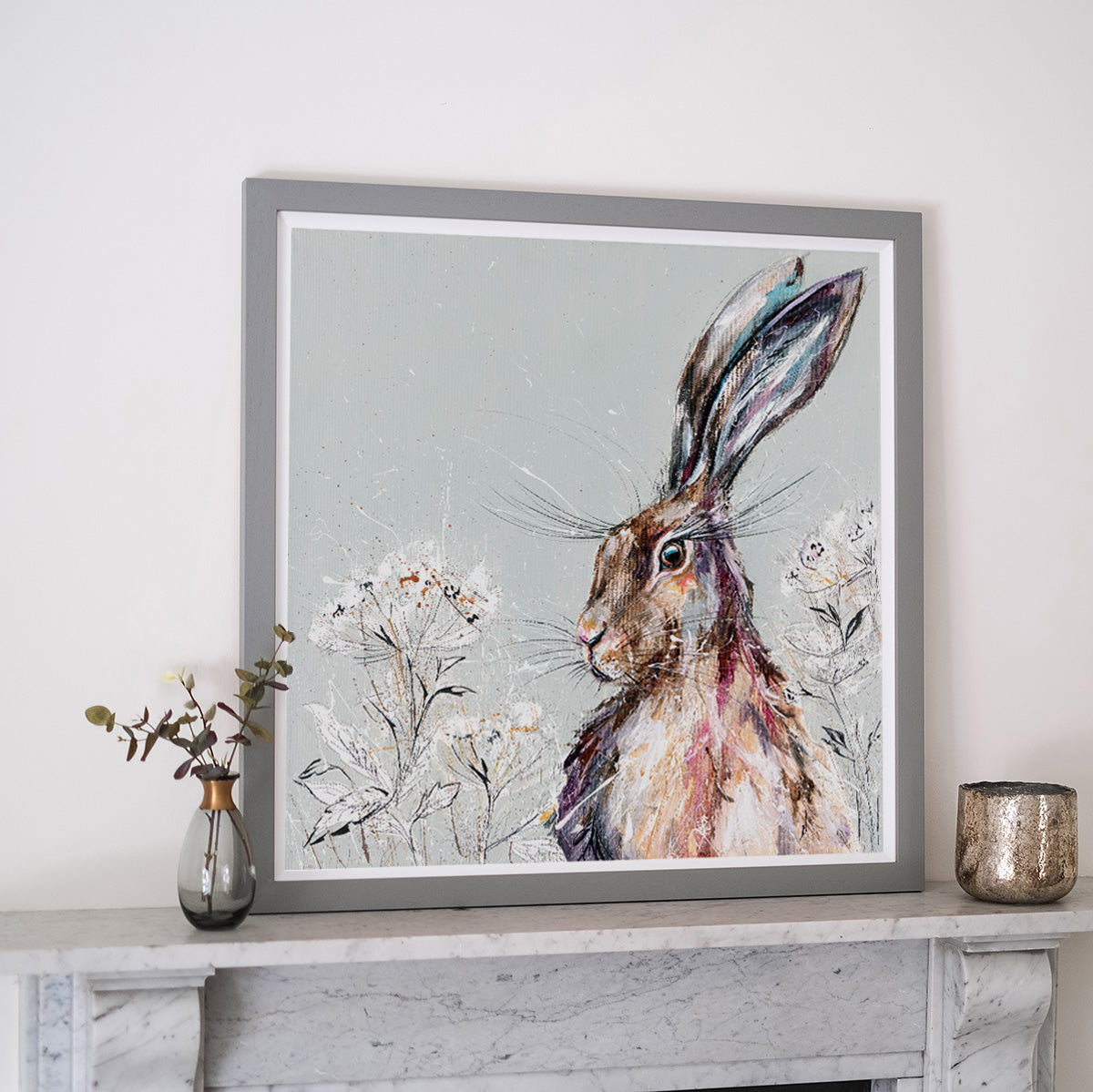 Hare in Cowslip framed print by Nicola Jane Rowles