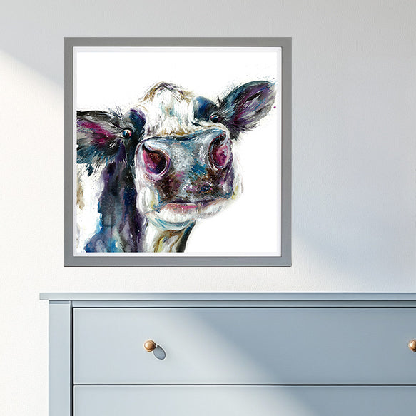 Nosey Cow framed print by Nicola Jane Rowles