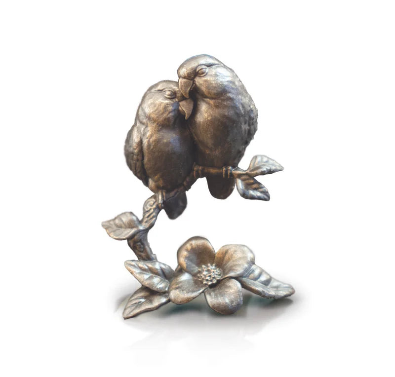 Lovebird Pair Solid Bronze Miniature Sculpture from Butler and Peach