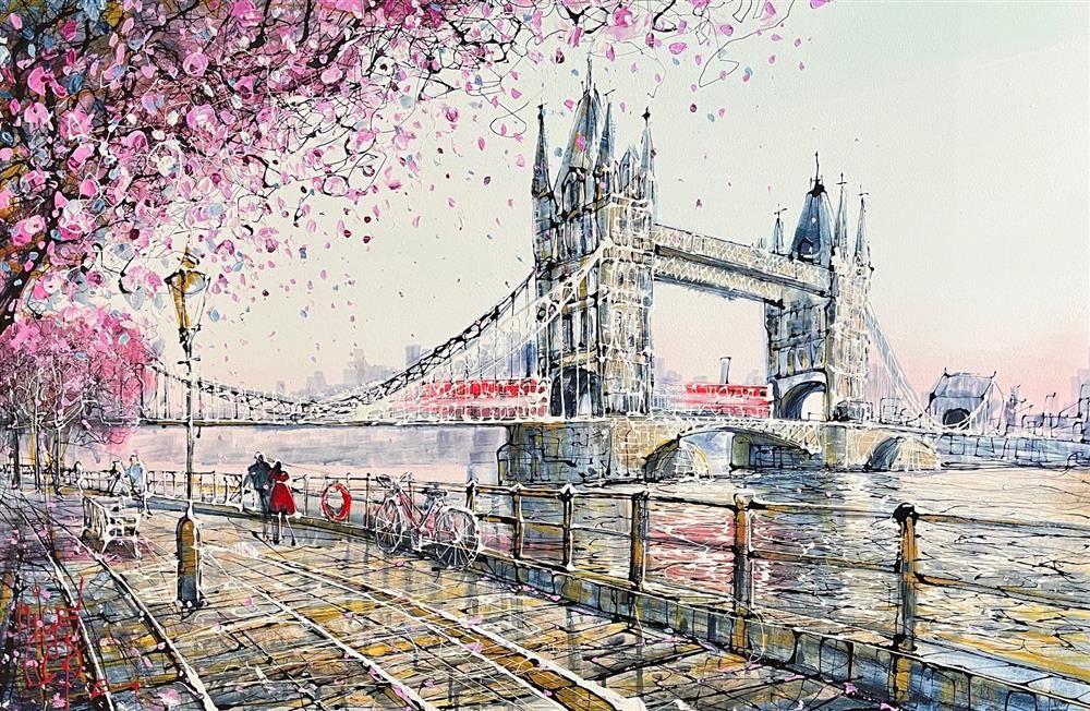 Towers Under the Blossom framed limited edition by Nigel Cooke