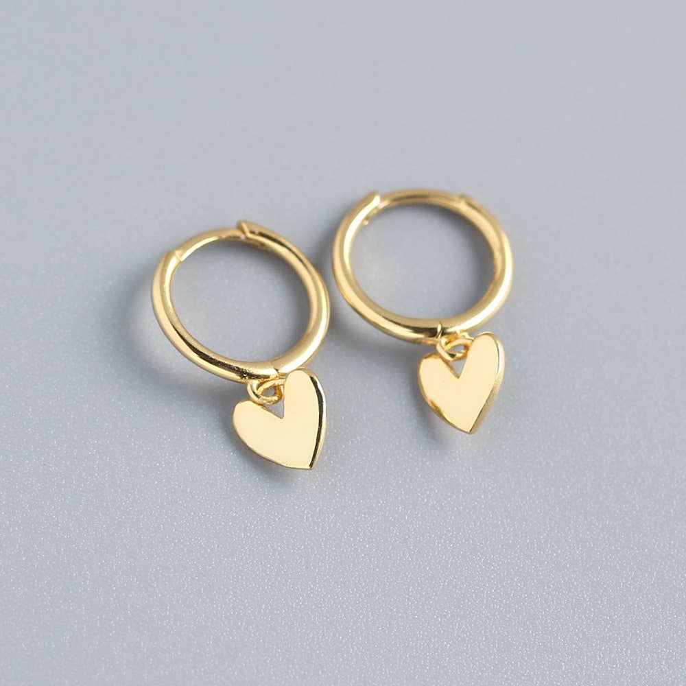 Earrings - Heart Charm Huggie Gold