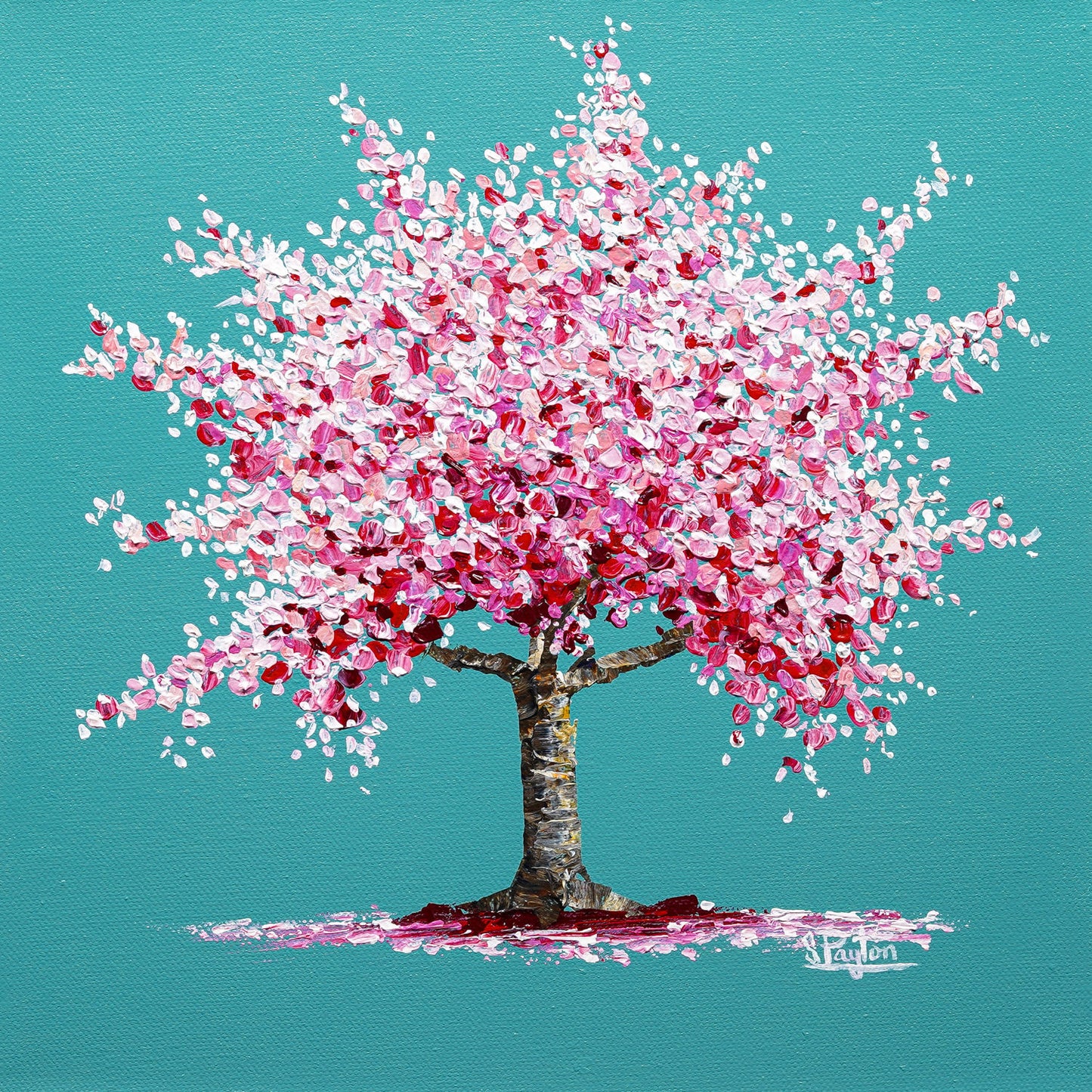 Cherry Blossom tree painting with teal background