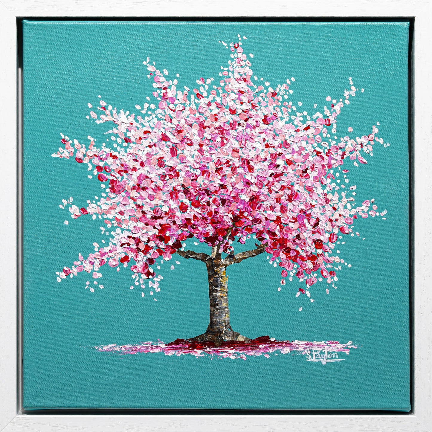 Cherry Blossom tree painting with teal background