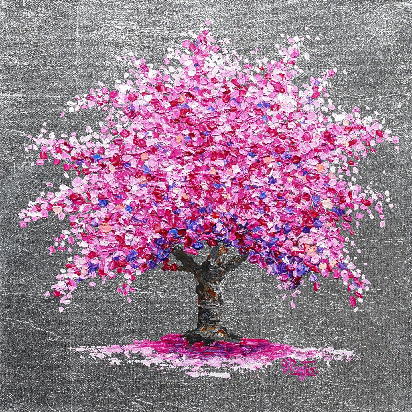 Cherry Blossom pink tree on a silver background painting