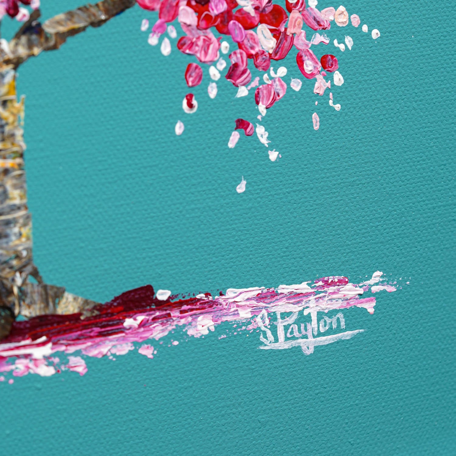 Cherry Blossom tree painting with teal background