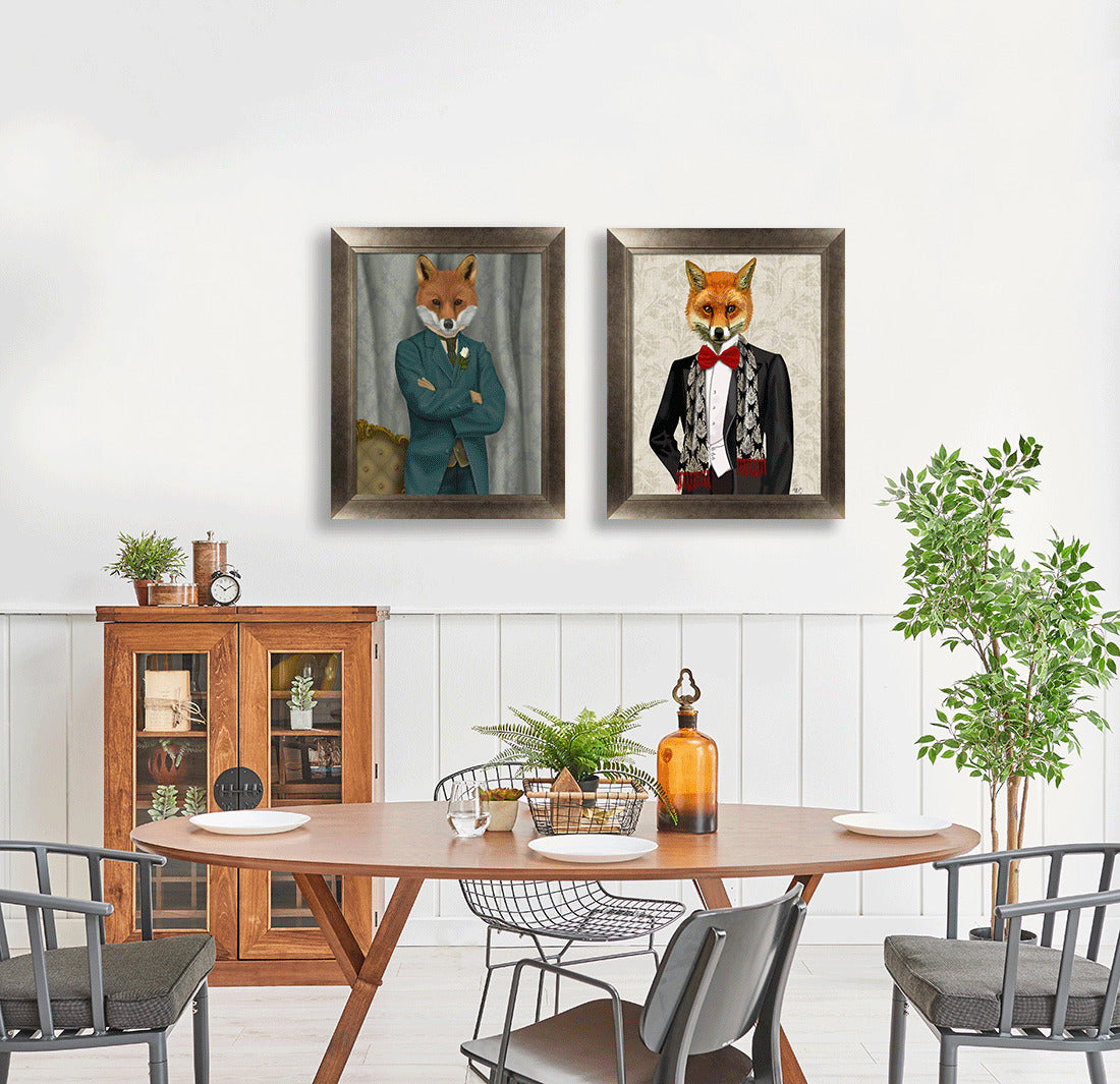Gentleman Fox & Stag II framed print by Fab Funky