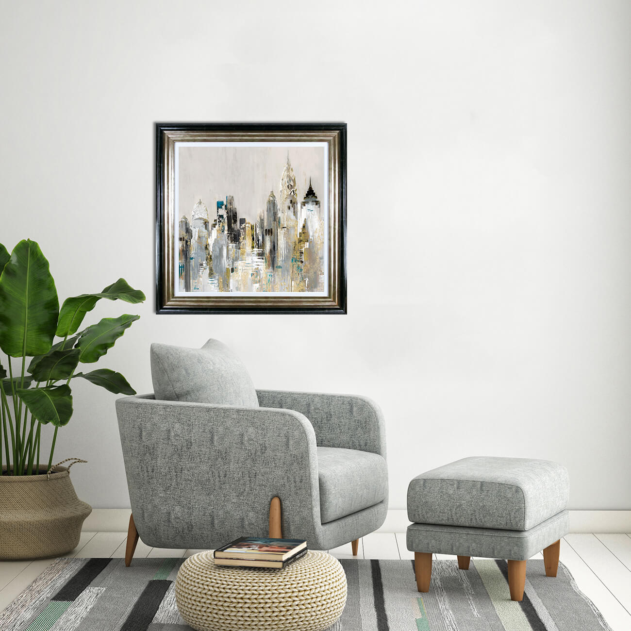 Golden Cityscape framed print by Valeria Mravyan