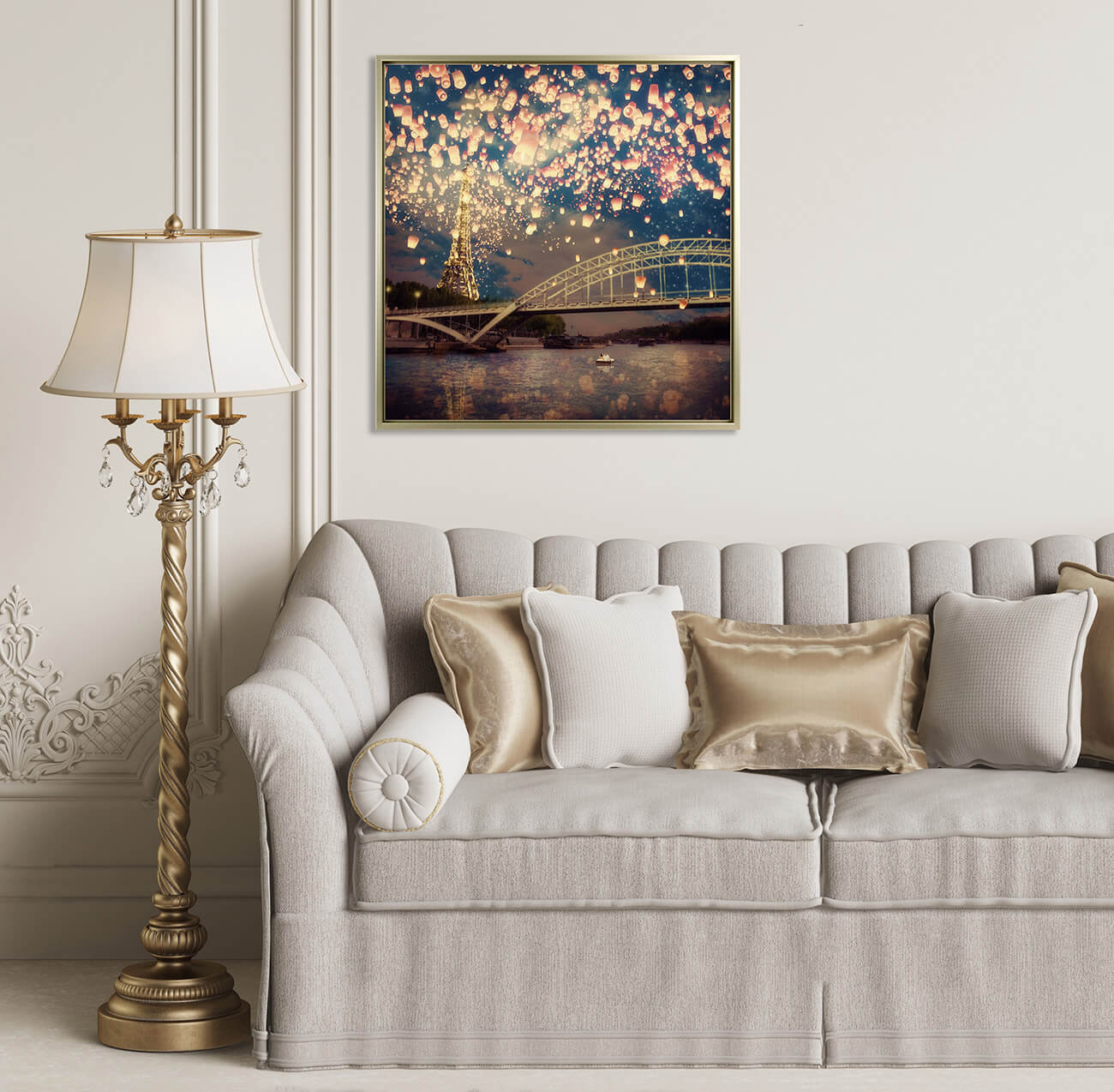 Love Wish Lanterns over Paris framed print by Paula Belle Flores