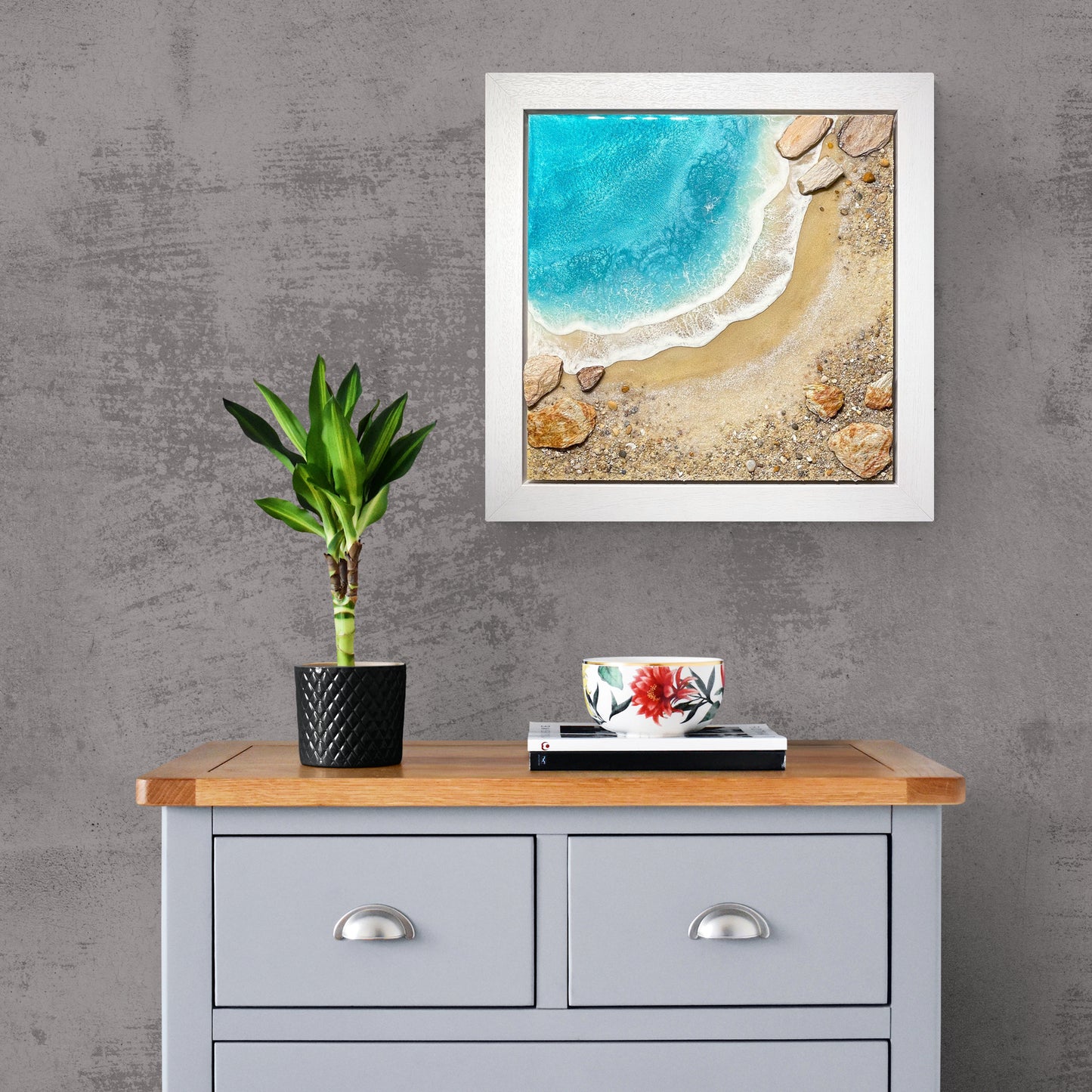 Sandy shoreline mixed media painting by Tamsin Pearse