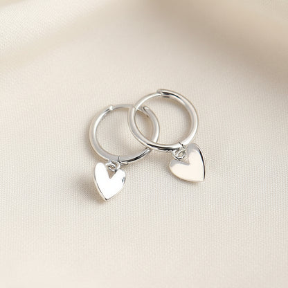 Earrings - Heart Charm Huggie Silver