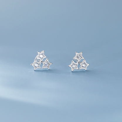 Triple Star Earrings Silver