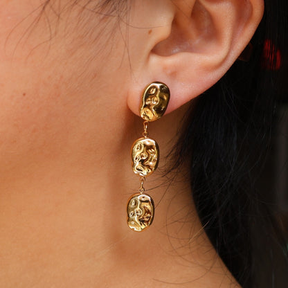 Triple Molten Drop Earrings Gold
