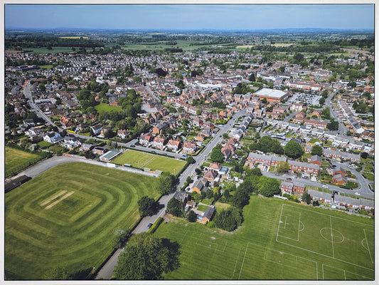 Audley Avenue aerial print by Chris Gradwell in a white frame