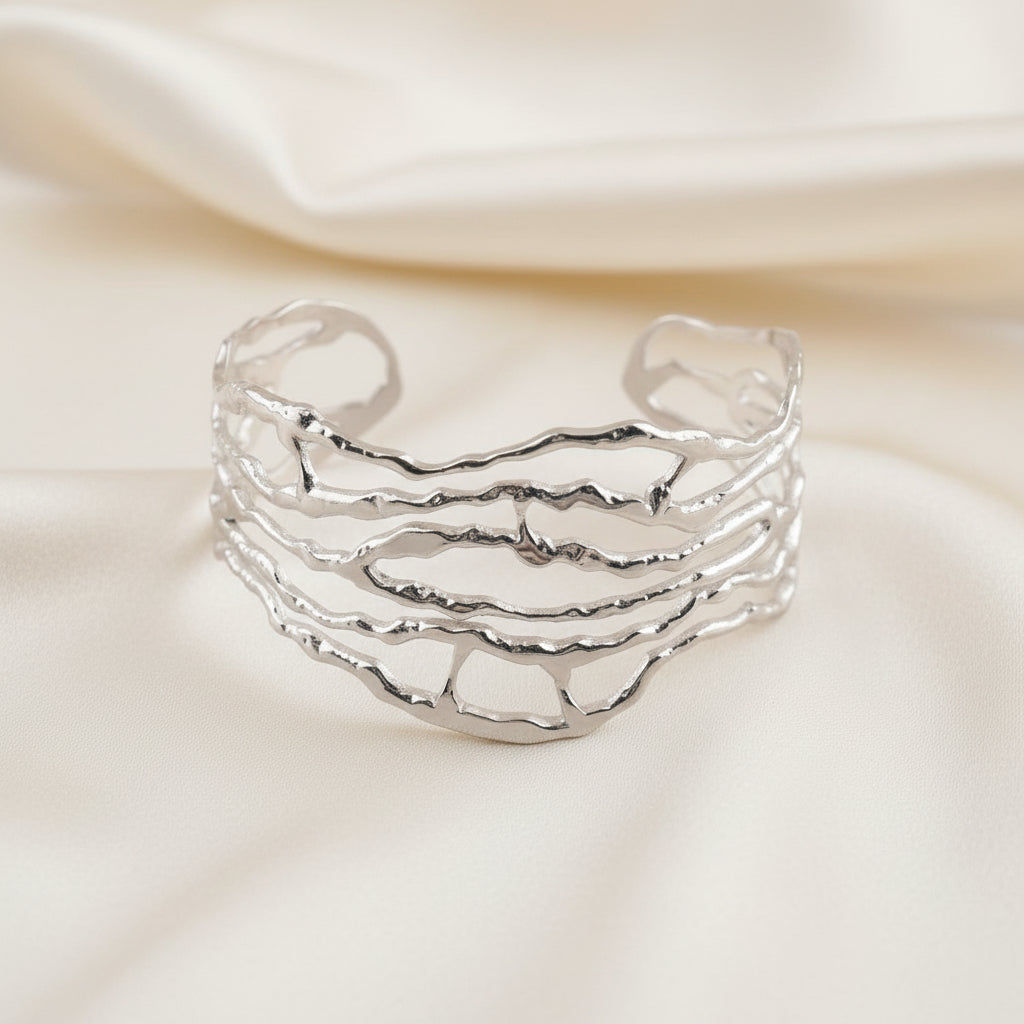 Silver bracelet on a white background