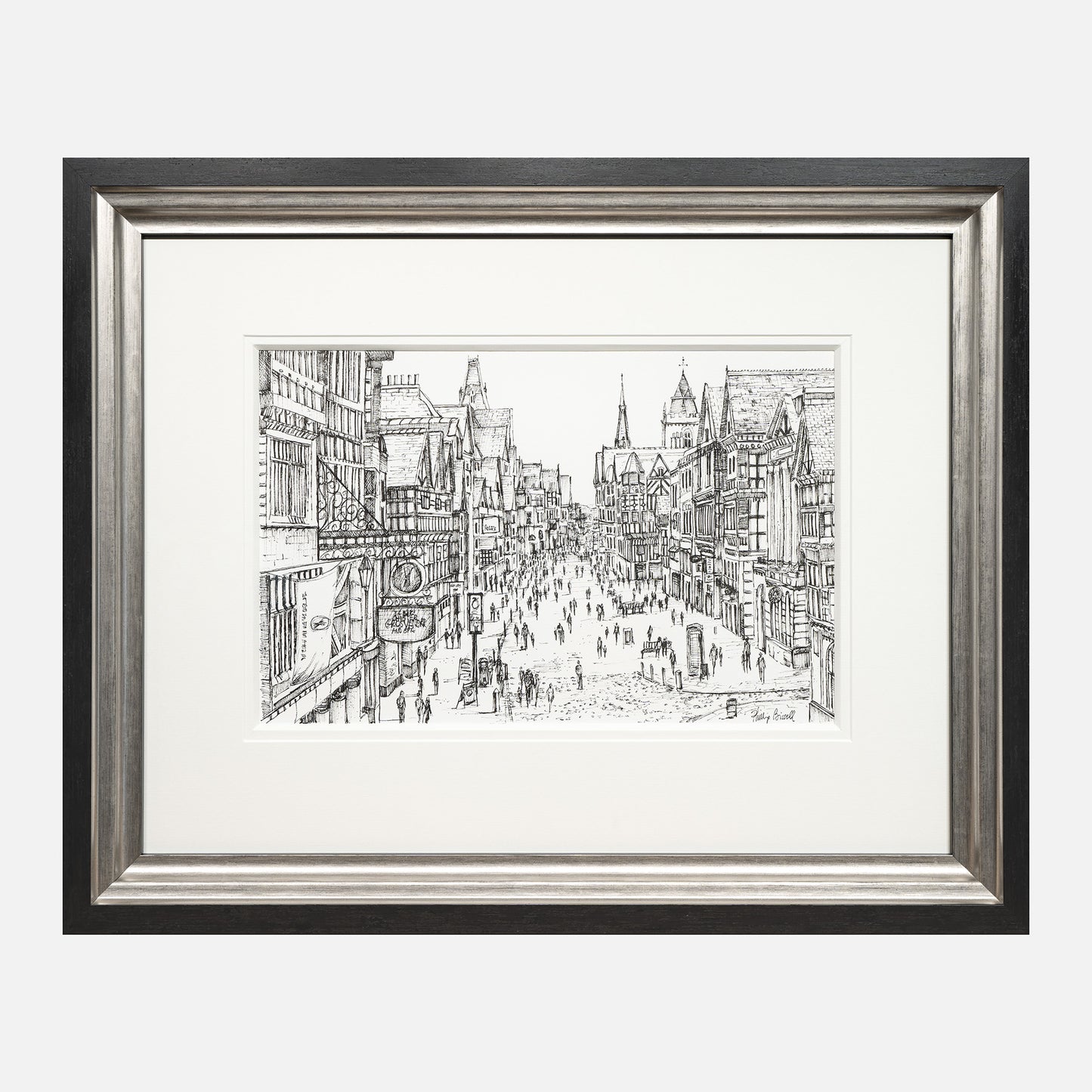 Chester Sketch original sketch by Phillip Bissell in black and silver frame