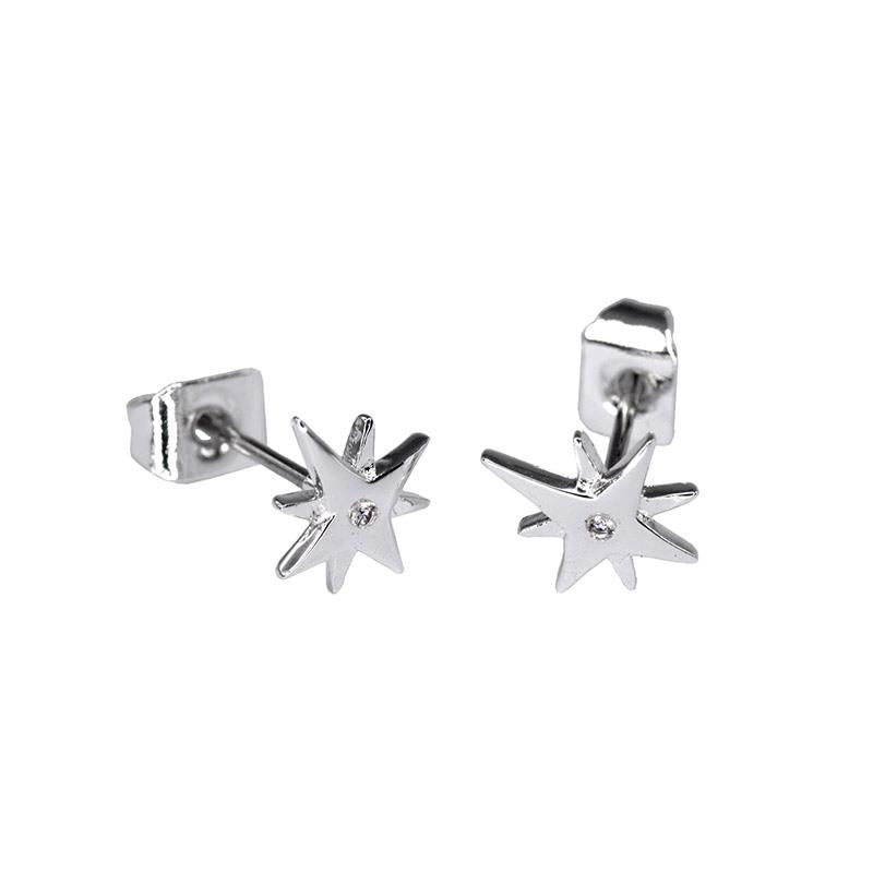Silver star-shaped earrings on a white background