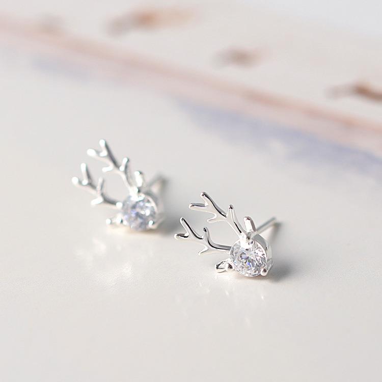 Round Crystal Reindeer Earrings Silver