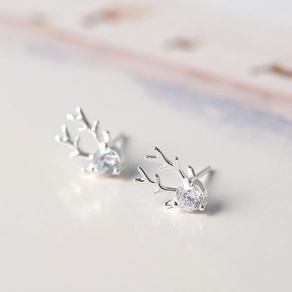 Round Crystal Reindeer Earrings Silver