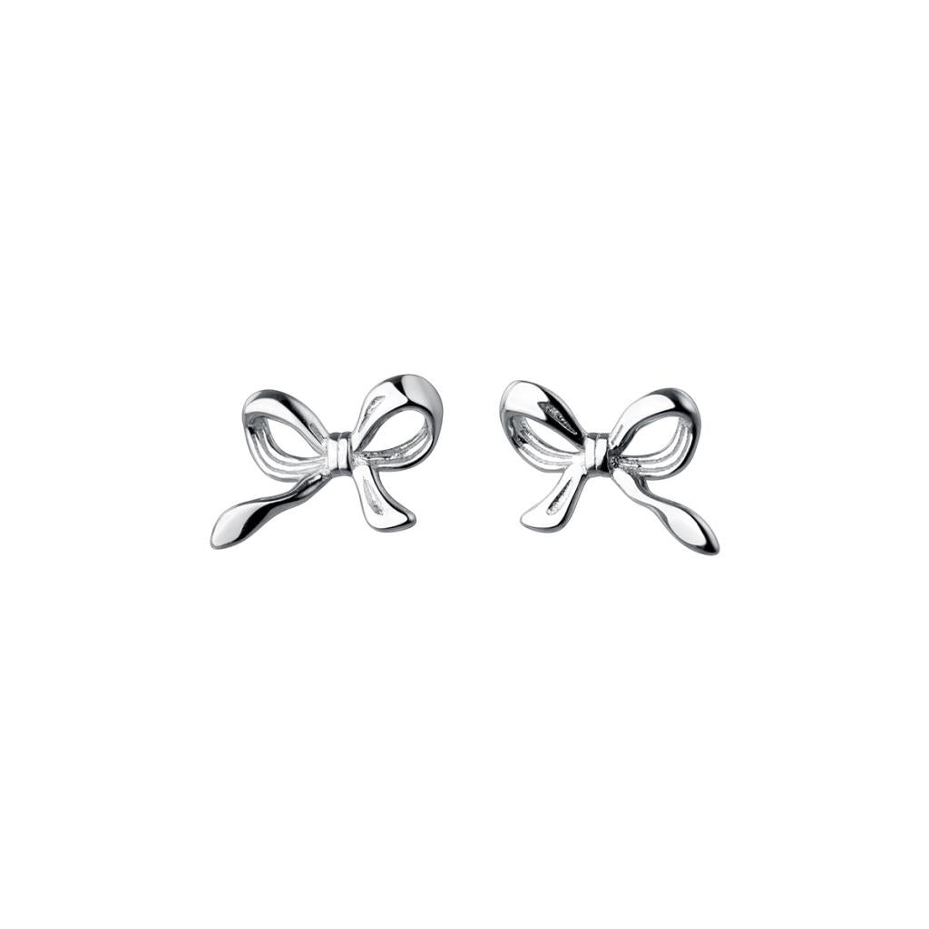 Silver bow-shaped earrings on a white background