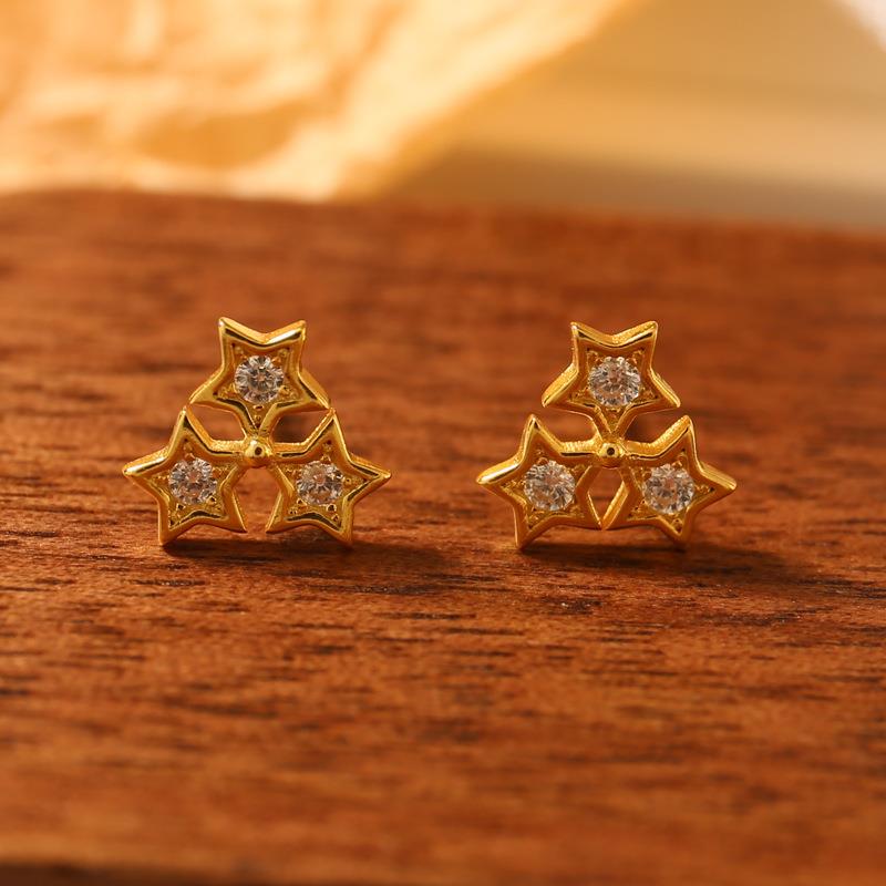 Triple Star Earrings Gold