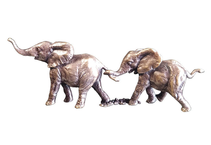 Elephant Pair Solid Bronze Miniature Sculpture from Butler and Peach