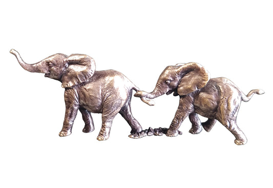 Elephant Pair Solid Bronze Miniature Sculpture from Butler and Peach