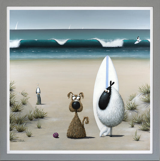 Ewe Surf framed print by Simon Clarke