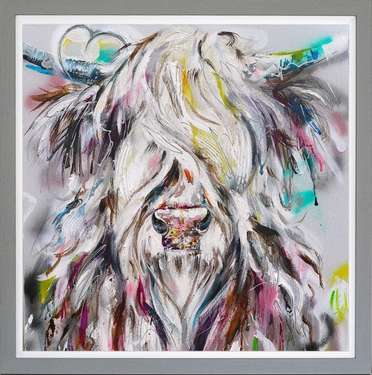 Graffiti Cow Harris framed print by Nicola Jane Rowles