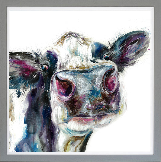 Nosey Cow framed print by Nicola Jane Rowles