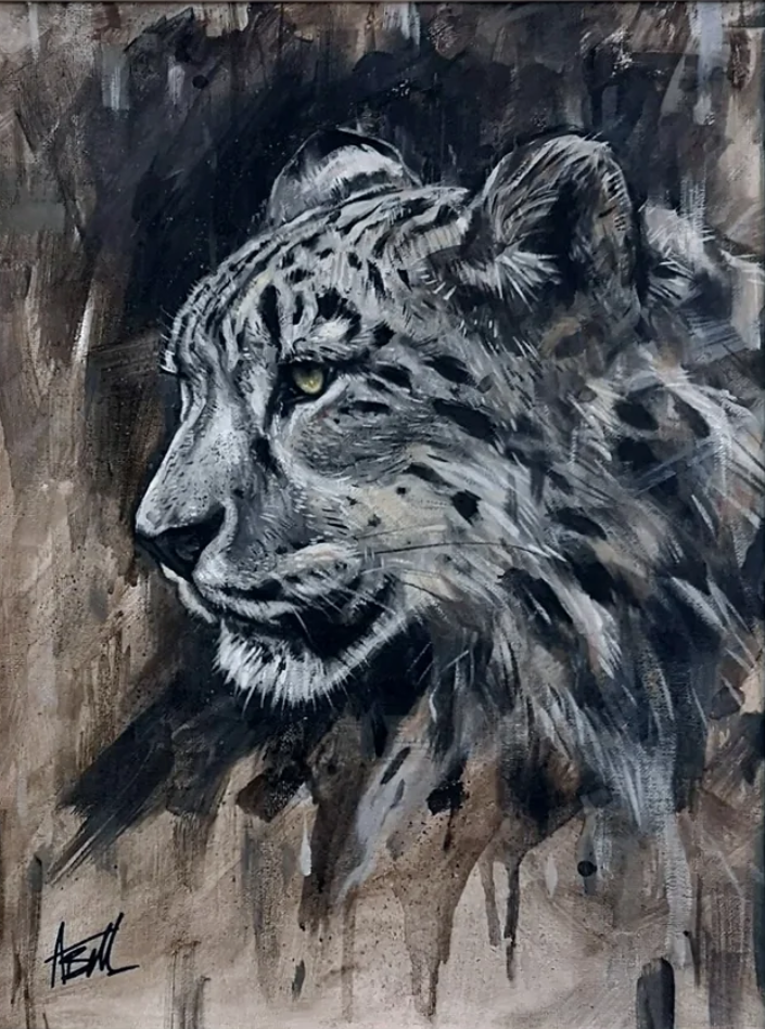 Snow Leopard Original Painting by Alex Bell