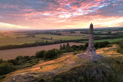 Lilleshall monument with a sunset, fields, print