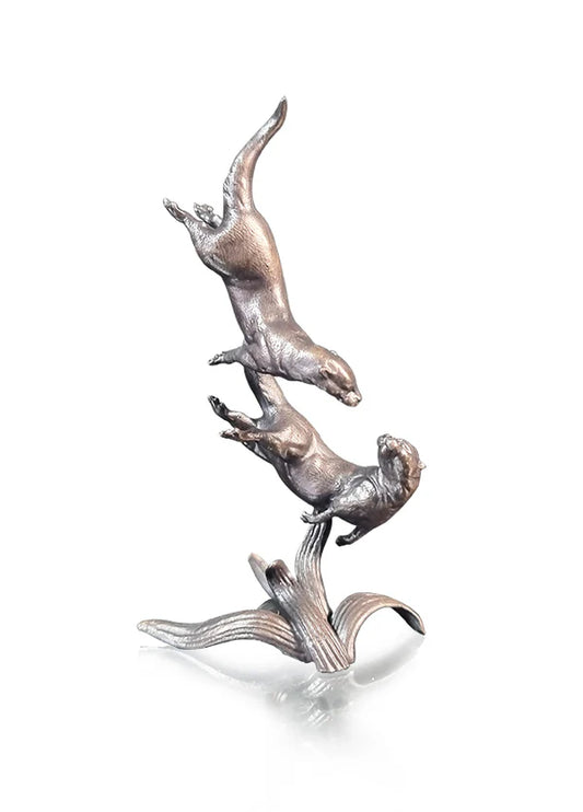 Pair of Otters Solid Bronze Miniature Sculpture from Butler and Peach