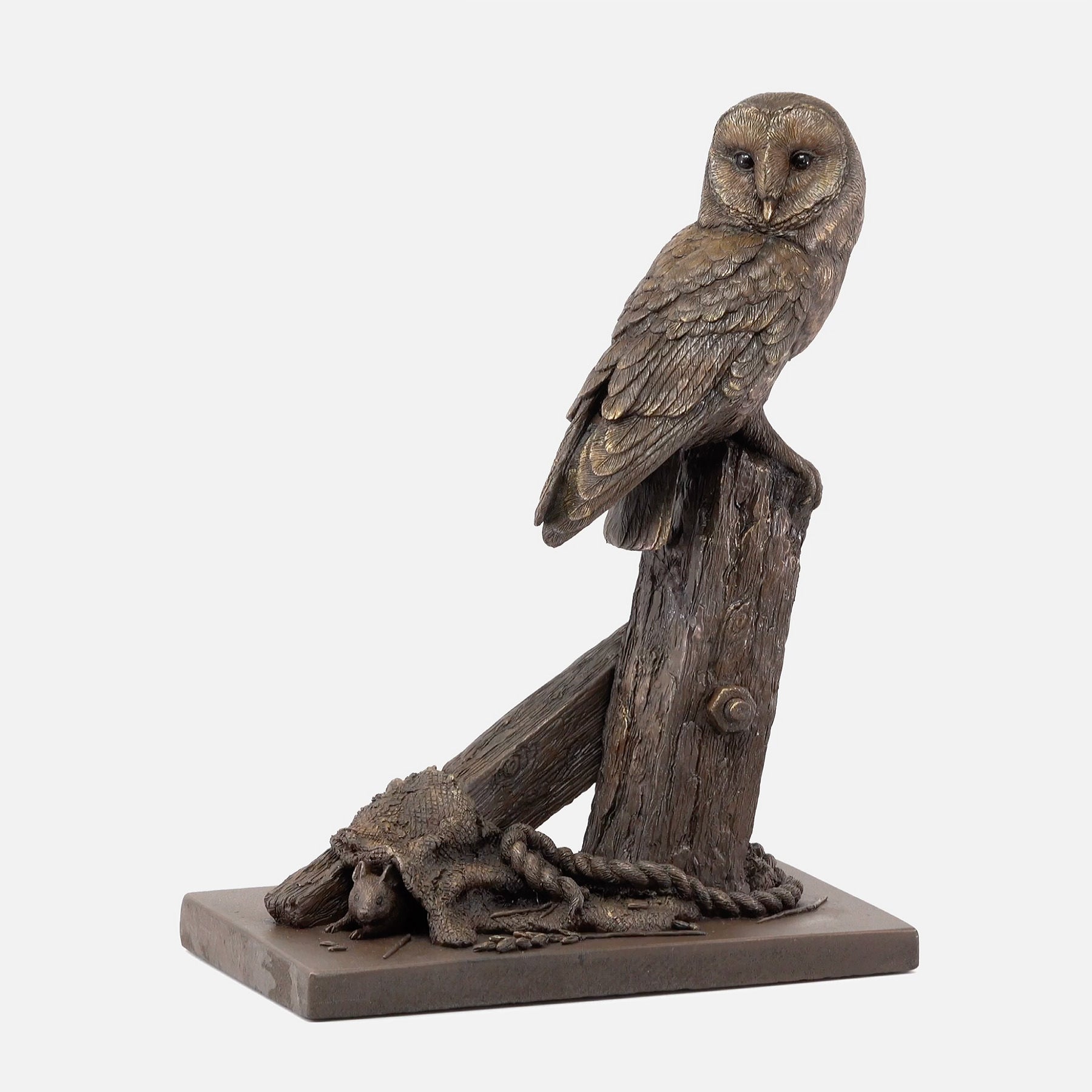 Lucky Escape Barn Owl bronze sculpture by Keith Sherwin