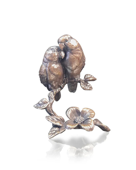 Lovebird Pair Solid Bronze Miniature Sculpture from Butler and Peach
