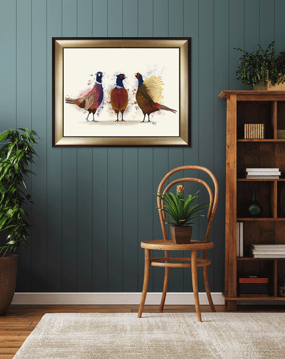 Pheasant Trio framed print by Camelot