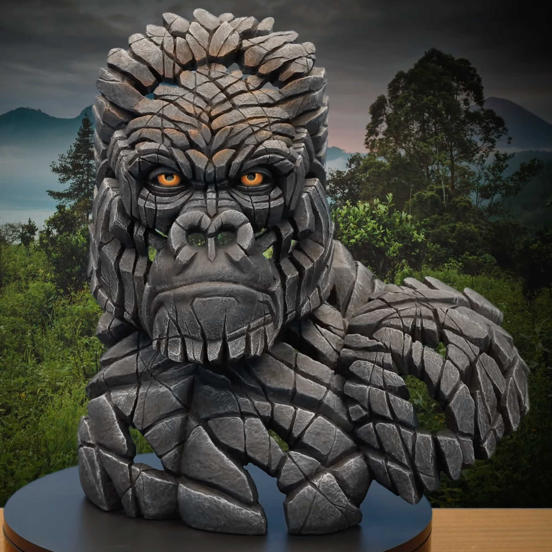 Detailed sculpture of a Mountain Gorilla on a grey background