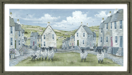 Sheep on the Green framed print by Diane Demirci