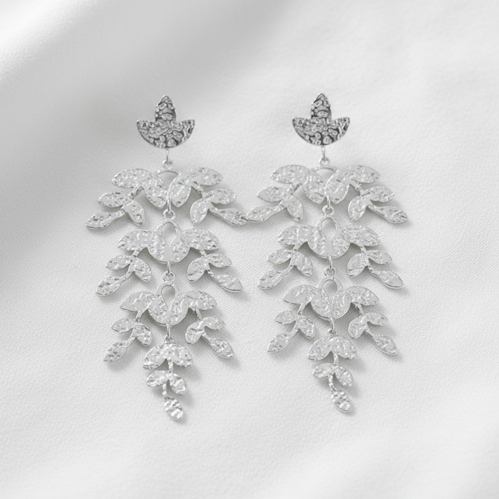 Textured Branches Earrings Silver