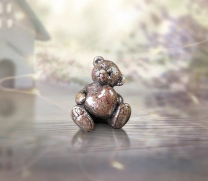 Teddy Bear with Love Heart Solid Bronze Miniature Sculpture from Butler and Peach