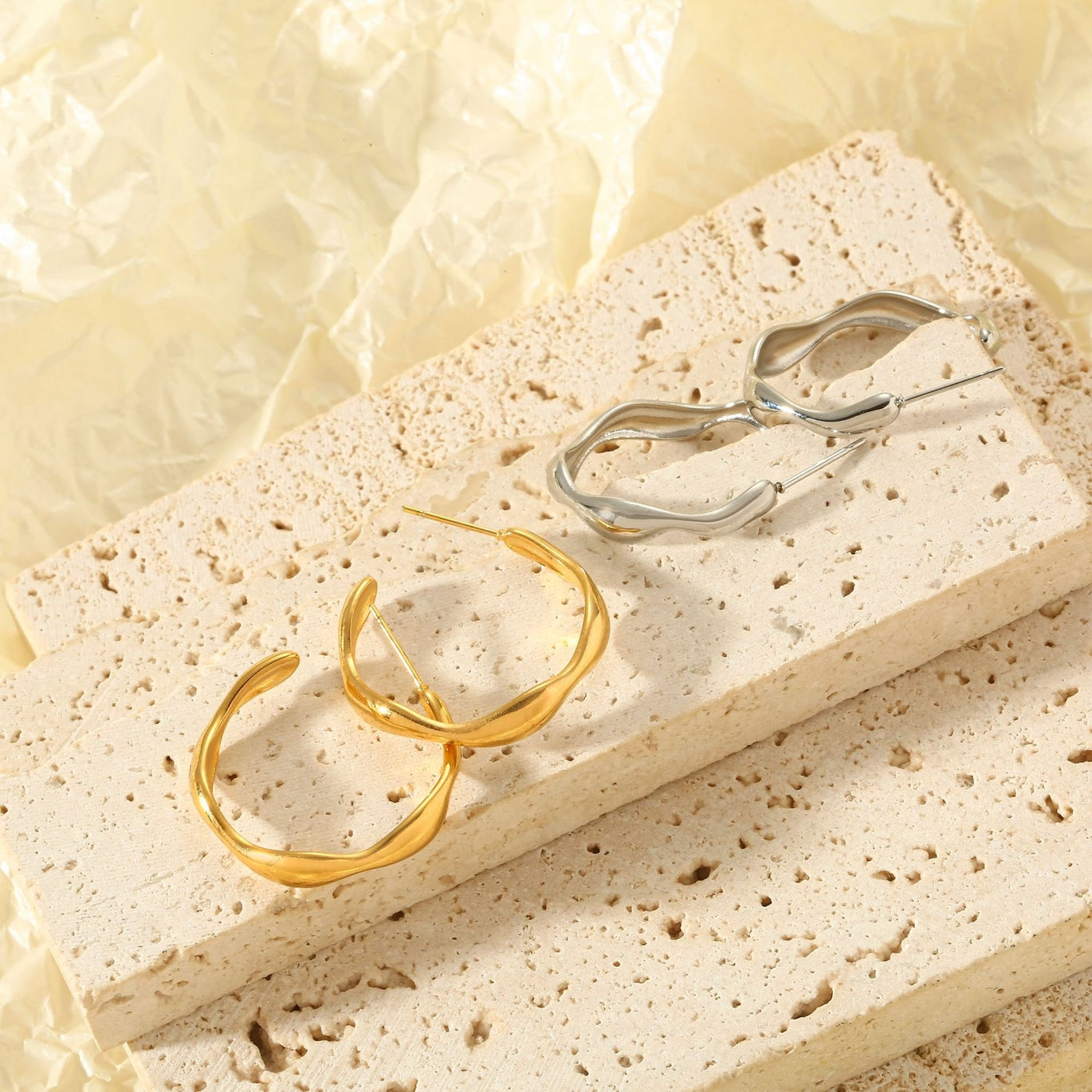 Earrings - Molten Hoop Silver