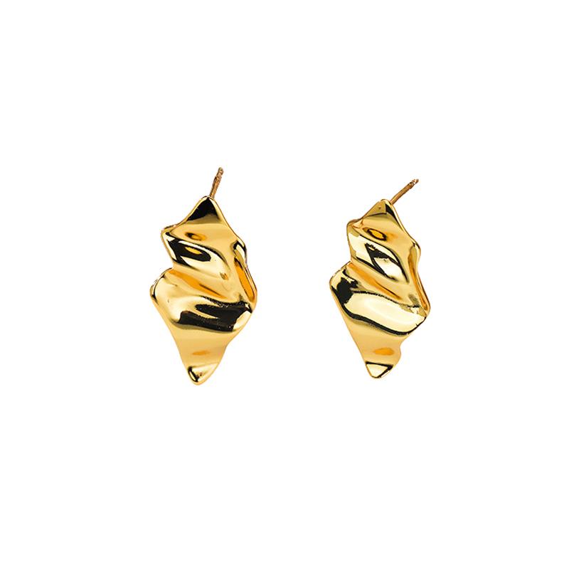 Pair of gold earrings on a white background