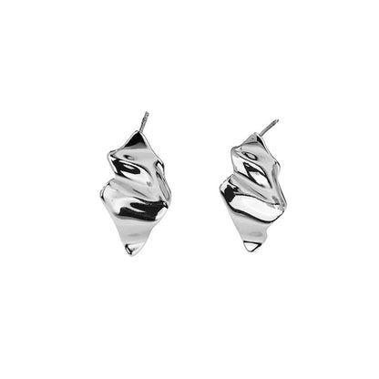 Pair of silver earrings on a white background